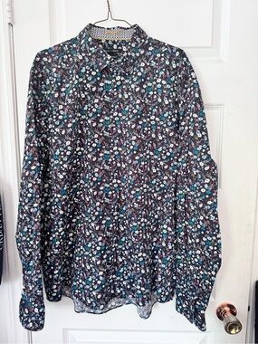 Men's Black Floral Dress Shirt - Lightweight Long Sleeve